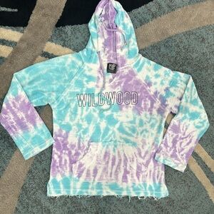 Roxy Pop Surf Wildwood Graphic Tie Dye Distressed Hoodie.  Sz L